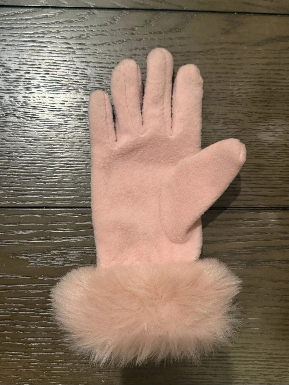 Kids Pink Faux-Fur Cuff Gloves